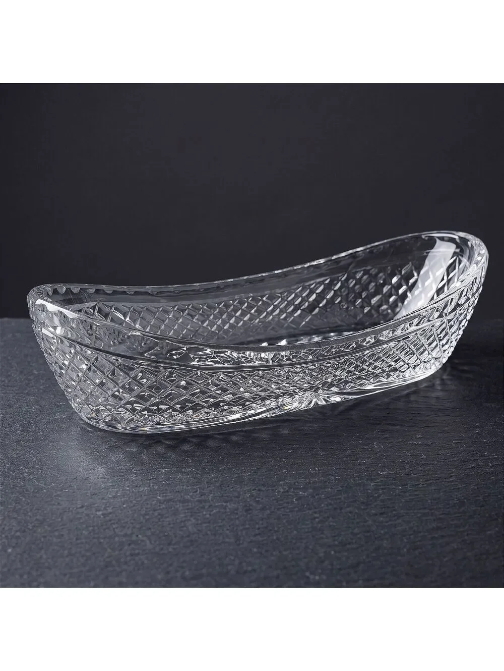 Vtg Waterford Crystal Oval Serving Tray Starburst Diamond Cut 9